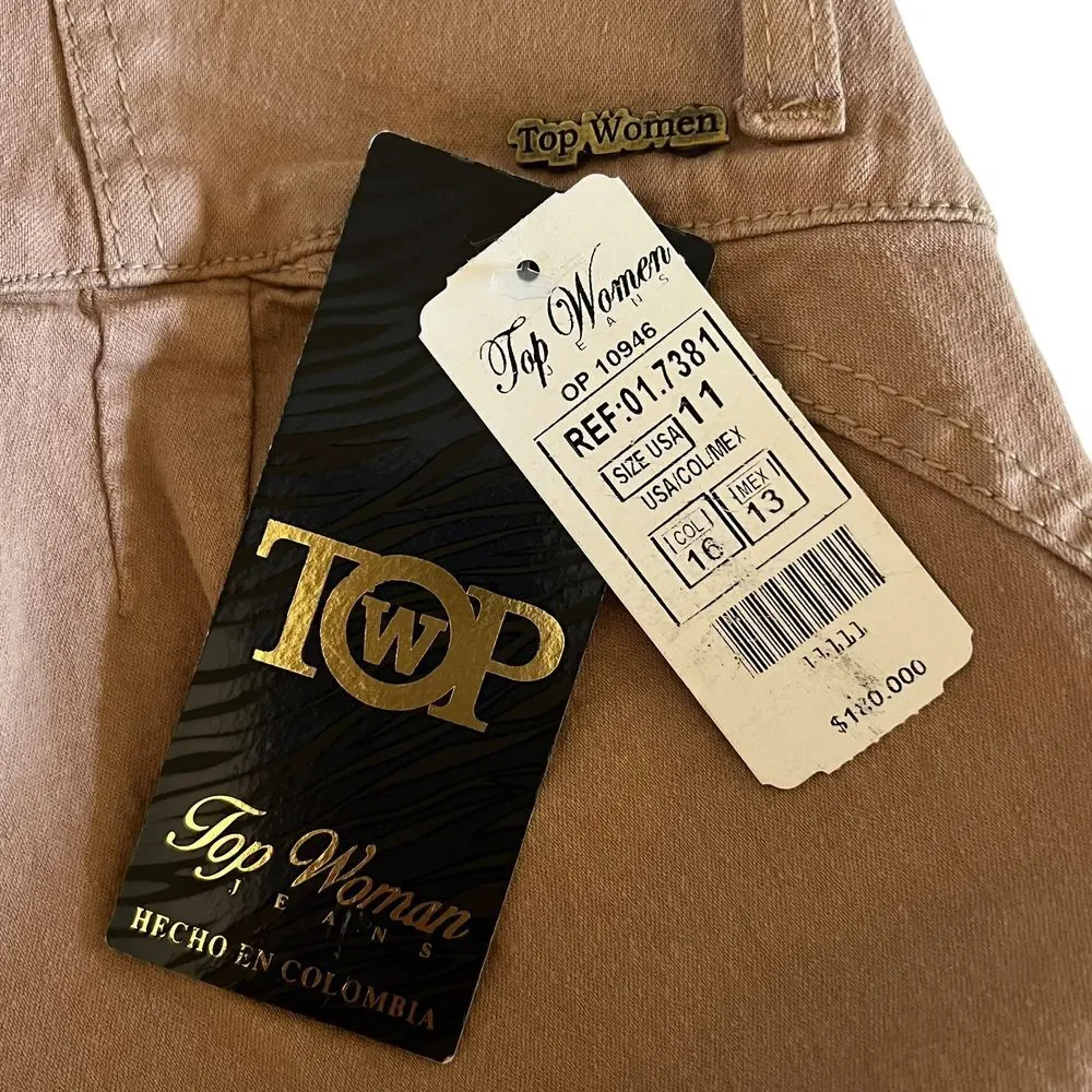 Top Women Khaki High-Waisted Pants No Pockets Size 11 Stretch fabric Casual wear